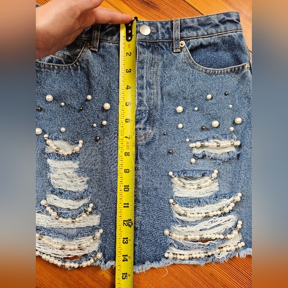 Beaded Jean Mini Skirt - Picture 4 of 5